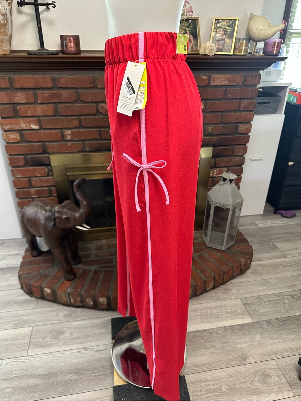 Red Track Pants with Pink Trim -XL